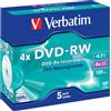 Verbatim 5 DVD-RW 4X Matt Silver 4,7GB Riscrivibili AZO, Jewel Box - 43285