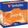 Verbatim 5 DVD-R Matt Silver 4.7GB 16x - in 5 jewel case singoli - 43519