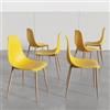 DEGHI Set 6 sedie in polipropilene giallo ocra con gambe effetto legno - Kaily