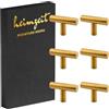 heimzeit Pomelli Armadio Bar per Porte, Cassetti e Comodini in Acciaio Inox di Alta Qualità [6 Pezzi, a forma di T] Colore: Oro, Design Elegante, Pomelli per Mobili con impugnatura a un foro e viti