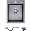 KINKIBOS Lavello da cucina in acciaio inox 304, 35 x 45 cm, lavello da cucina piccolo, con foro per rubinetto e troppopieno (senza tubo di scarico), 1 vasca, grigio-nero