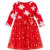 Beganly Piccole Ragazze Natale Vestito Rosso Bambino Manica Lunga Verde Tulle Tutu Party Abiti Xmas Principessa Abiti per 2-6 Anni, Fiocco di neve rosso, 6 anni