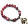 ThurColas Bracciale in perle di giada bianca tinta con ciondolo albero stile boho vintage acciaio inox fatto a mano in Francia (Rosso)