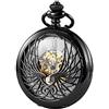 TREEWETO Orologio da tasca meccanico con motivo a ali di aquila, con numeri romani, colore: nero