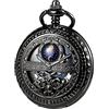 TREEWETO Orologi da tasca meccanici da uomo con numeri romani quadrante sole e luna scheletro con scatola e catene per uomo donna nero bronzo oro argento, nero