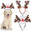 QKURT Fascia Per Animali Domestici di Natale, Natalizio Copricapo per Cani Gatti, Cerchietto Renna Copricapo, Regolabile Alce Copricapo con Cappello da Babbo Natale, Corna di Natale Cerchietto, 2pcs