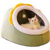 PETCUTE Cuccia Gatto Chiusa Interno,Cuccia per Gatti Interno con Cuscino Rimovibile,Cuccia Semichiusa per Animali Domestici con Palla di Pelo,Antiscivolo,per Gatti e Cani di Piccola Taglia