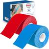 axion® Nastri Kinesiologici 2 Rotoli in Blu e Rosso | Fasciatura fitness impermeabile - delicata sulla pelle - elastica - autoadesiva | Physio-tape ideale per sport e vita quotidiana - axion