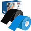 axion® Nastri Kinesiologici 2 Rotoli in Blu e Nero | Fasciatura fitness impermeabile - delicata sulla pelle - elastica - autoadesiva | Physio-tape ideale per sport e vita quotidiana - axion
