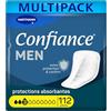 Confiance Men - Piccole protezioni antibatteriche assorbenti per uomo, discrete, livello di assorbimento = 3 gocce (perdite urinarie medie), pH neutro alla pelle, 8 x 14 unità