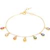 namana Bracciale Donna Argento 925 Placcato Oro 18K con 7 Charm Pera Arcobaleno 6x4 mm, Braccialetto Multicolore Elegante Regolabile