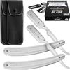 SCHWERTKRONE 2 rasoi premium con 100 lame premium e 2 custodie in pelle - due rasoi da uomo argento con 100 lame intercambiabili - Straight Razor Rasoio da uomo Set coltelli da barba Ustura