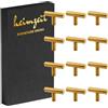 heimzeit Pomelli Armadio Bar per Porte, Cassetti e Comodini in Acciaio Inox di Alta Qualità [12 Pezzi, a forma di T] Colore: Oro, Design Elegante, Pomelli per Mobili con impugnatura a un foro e viti