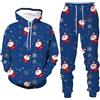 ZDSUHYIW Tuta natalizia da uomo, con stampa natalizia, con cappuccio e pantaloni felpa, divertente Babbo Natale, con cappuccio, 2 pezzi, formale, Natale, giacca per feste, serate, matrimoni, D blu., S