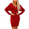 Generic Manica Lunga a 3/4 Caftano per Le Donne Inverno Autunno Maglione con Scollo a V Midi Crochet Matita Abito Tinta Unita Donna 2025, T-522 Vino Borgogna, L
