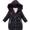Yfpico - Piumino per bambina, cappotto imbottito con cappuccio e pelliccia, giacca invernale da ragazza, giacca spessa calda, antivento, Nero , 11 anni