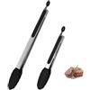 DBAILY 40 cm + 28 cm, set di 2 pinze da cucina in acciaio inox, con blocco, pinza da cucina con punta in silicone, per carne, spaghetti, pinze per salsicce, utensili da cucina in metallo
