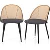 COSTWAY Set 2 Sedie Sala da Pranzo, Sedie da Cucina Moderno con Schienale Ergonomico in Rattan e Gambe in Metallo 57 x 53 x 78cm, Capacità di Carico 150 kg, per Soggiorno, Ristorante e Caffè, Grigio