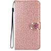 BLOTECH Custodia Glitter for Samsung Galaxy S24 FE Cover Bling Glitter Brillantini Portafoglio Brillante Rosa Gold Leather Case Shell Wallet PU e Glitter Brillanti 3D Amorevole Cover per Samsung Galaxy S24 FE