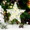 XZXWZX Punta per Albero di Natale con Corona e Fiocco di Neve Bianco - Pentagramma Illuminato con 20 Mini Luci per Decorazioni (23 cm x 18 cm)