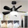 BOBOPAI Piccolo Ventilatore da Soffitto Con Luce e Telecomando, E27 Ventilatore Silenzioso con Asta di Prolunga, 3000K-6000K, 3 Velocità, Luminosità Regolabile, Timer, Ø46CM, Nero (Senza Portalampada)
