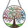 Tuitessine Acchiappasole in vetro colorato con albero della vita, tema quattro stagioni, foglie colorate da appendere alla finestra, ornamento da appendere alla parete, pannello in vetro dipinto a