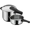 WMF Perfect One Pot - Set di 2 pentole a pressione a induzione, 6,5 l + 3 l, grande segnale di cottura, 2 livelli di cottura, manico rimovibile con coperchio in acciaio INOX