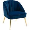 HOMCOM Poltrona Imbottita in Velluto da Soggiorno e Camera da Letto, Poltroncina da Ingresso Moderna con Gambe in Acciaio Dorato 65x64x77cm, Blu Scuro