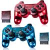 AUFGLO Retro Classic Controller senza fili per Ps2Games/Dual Shock 2/PC (rosso+blu)