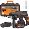WORX Nitro WX381 - Martello pneumatico senza spazzole da 20 V, per forare, trapano a percussione e scalpello, 2 Joule, con batteria e caricatore