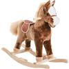 HOMCOM Cavallo a Dondolo con Maniglie in Legno e Peluche Marrone 74x33x62cm