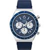 Timex Orologio da uomo Q con cronografo, 40 mm, cinturino in due pezzi a sgancio rapido in pelle blu, quadrante blu, cassa in acciaio inox TW2W51700