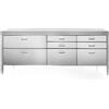 Alpes 220C-CONTENIMENTO-2 LIBERI IN CUCINA, Elemento Contenimento, mobile cucina, acciaio inox, larg. 220cm, prof. 65cm, alt. 90/95cm, 2 cassetti 90cm, 6 cassetti 60cm