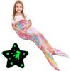 Ranedo Coperta a forma di coda di sirena, si illumina al buio, per tutte le stagioni, in morbida flanella, indossabile, regalo di compleanno per ragazze, bambini, adulti, 140 x 60 cm, rosa
