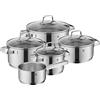 WMF Belmonte - Set di pentole a induzione, 5 pezzi, con coperchio in vetro, in acciaio inox Cromargan lucidato, set di pentole a induzione non rivestite