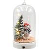 Dekohelden24 Albero di Natale con pupazzo di neve e albero di Natale illuminato, bambino con neve con cappello e sciarpa arancione e grigio, lunghezza 6 x 6 x 11 cm, lunghezza 11 cm