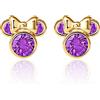 Disney Orecchini Disney in Oro Giallo 10 KT per Bambine con Minnie, Impreziosito da Zirconia, Viola