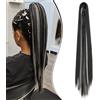 Dcbaboo Coda di Cavallo Extension Capelli Lisci Coda Capelli Extension con Pinza 55cm Posticci per Capelli Dritti Coda Finta per Capelli Sintetici Lunghi Ponytail Naturale, Nero Naturale & Biondo