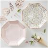 Ginger Ray Ditsy - Set di 8 piatti in carta con motivo floreale, colore: oro rosa