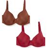 Amazon Essentials Reggiseno in Microfibra Copertura Totale con Ferretto e Supporto Donna, Pacco da 2, Cioccolato/Rosso, 3A