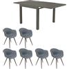 MIlani Home JERRI - set tavolo in alluminio cm 90/180 x 90 x 75 h con 6 Poltrone Dynamo