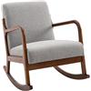 HOMCOM Poltrona a Dondolo Imbottita, Design Vintage in Legno e Poliestere Grigio, per Interni, Ufficio, Soggiorno, 64x86x80cm