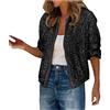 Juankrynord Giacca da Donna con Paillettes Glitterate Classica alla Moda Leggera da Festa a Maniche Lunghe con Risvolto Blazer con Paillettes Glitterate Cardigan (Nero,L)