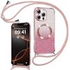 Phoona Cover Magnetica Glitter per iPhone 16 Pro Max con Cordino, [Compatibile con MagSafe] Brillantini Sottile Lucida TPU Silicone Custodia per iPhone 16 Pro Max Antiurto Cover, Rosa