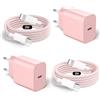 Kndaa Caricatore per iPhone 14/13/12/11, Caricatore-USB-C, 20W, USB-C to Lighting cavo 2M 2 Set, Caricabatterie Rapido USB C Adattatore Spina, per Samsung, per iPhone Pro/Pro Max/Plus - Rosa