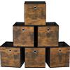 SONGMICS Scatole Portaoggetti, Set di 6 Contenitori con Manico, in Tessuto Oxford e Tessuto Non Tessuto, 33 x 33 x 33 cm, per Scaffali a Cubo, Pieghevoli, Marrone Vintage e Nero RFB133B01