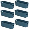 EURXLQ 6 Cestini Portaoggetti Plastica Scatole Organizer con Manici 28 cm,Contenitori per Armadio,Contenitore Plastica,Organizer Portaoggetti per Cucina Bagno Cosmetici,28 x 10 x 11 cm (Blu)
