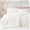 Lanqinglv Copripiumino in peluche 240 x 260 cm, colore: bianco a righe in flanella, pelliccia, morbido, invernale, copripiumino e 2 federe 65 x 65 cm