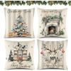 Gaeymy Cuscini Natalizi, Federe Cuscini Divano 40x40, Copri Cuscini Natalizi Set di 4, grigi Copricuscini in lino natalizio, Cuscino decorativi natalizio per divano soggiorno camera da letto