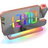 ThreeH RGB Sveglia Proiezione Digitale con luce Notturna Arcobaleno Porte di Ricarica USB&C Volume Regolabile Orologio a Specchio LED per camera da letto Rosa